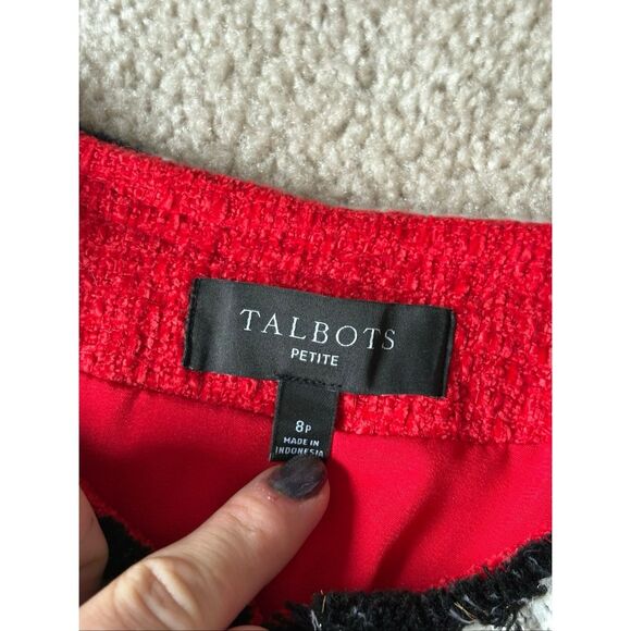 Talbots FRINGE STRIPE TWEED JACKET size 8 Petite Red Preppy - Picture 6 of 13